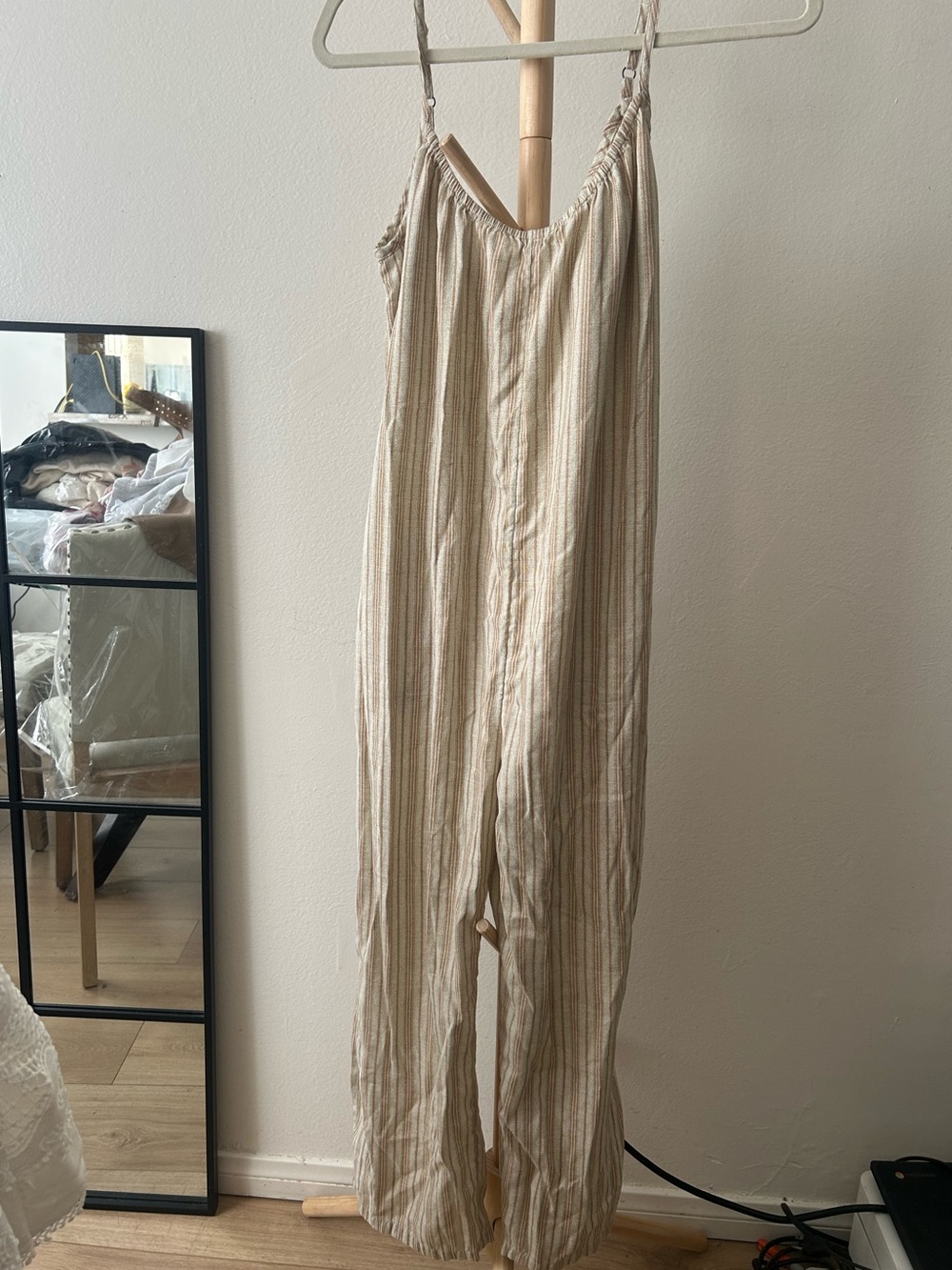 Hurley Cream and Tan Striped Cotton Jumpsuit Medium